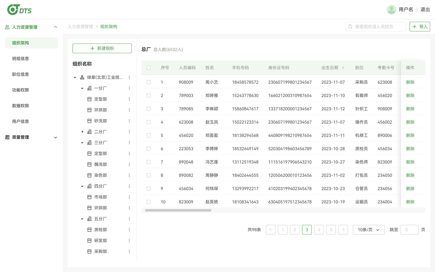 PC 端组织架构与权限管控界面